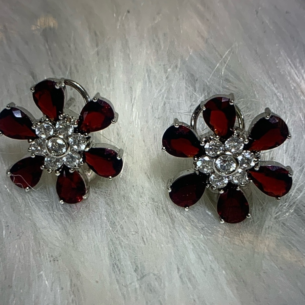 Ruby red color flower earrings